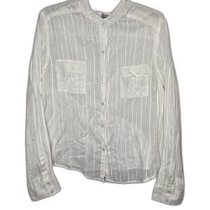 E.K. DESIGN Shirt Metallic Stripe Button Front Long Sleeve Y2K Womens XL White